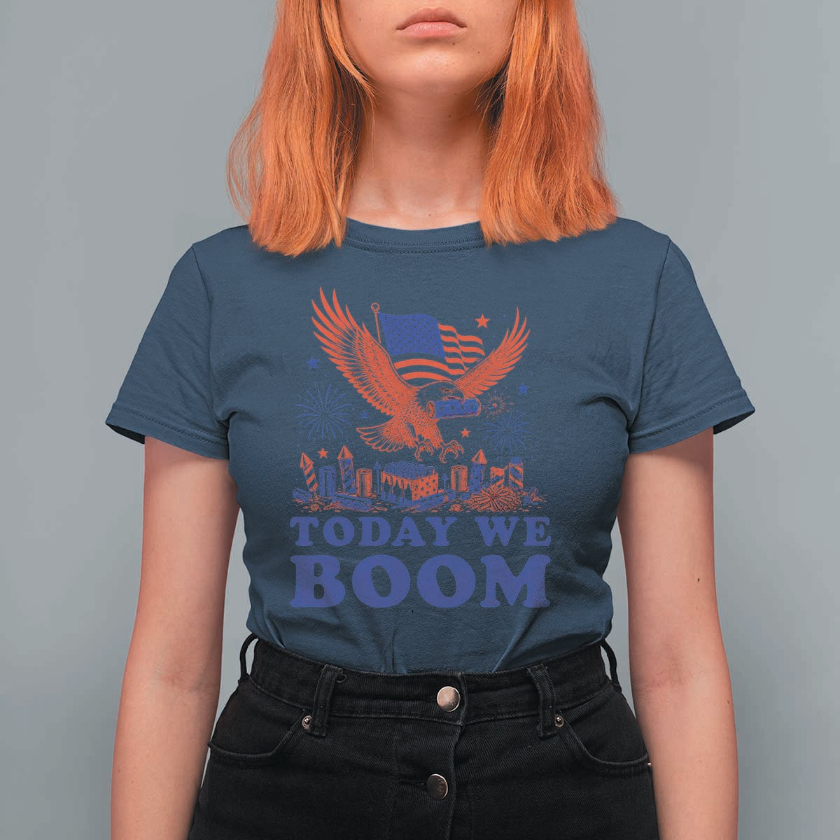 Today We Boom 4th of July Bald Eagle Fireworks T Shirt For Women