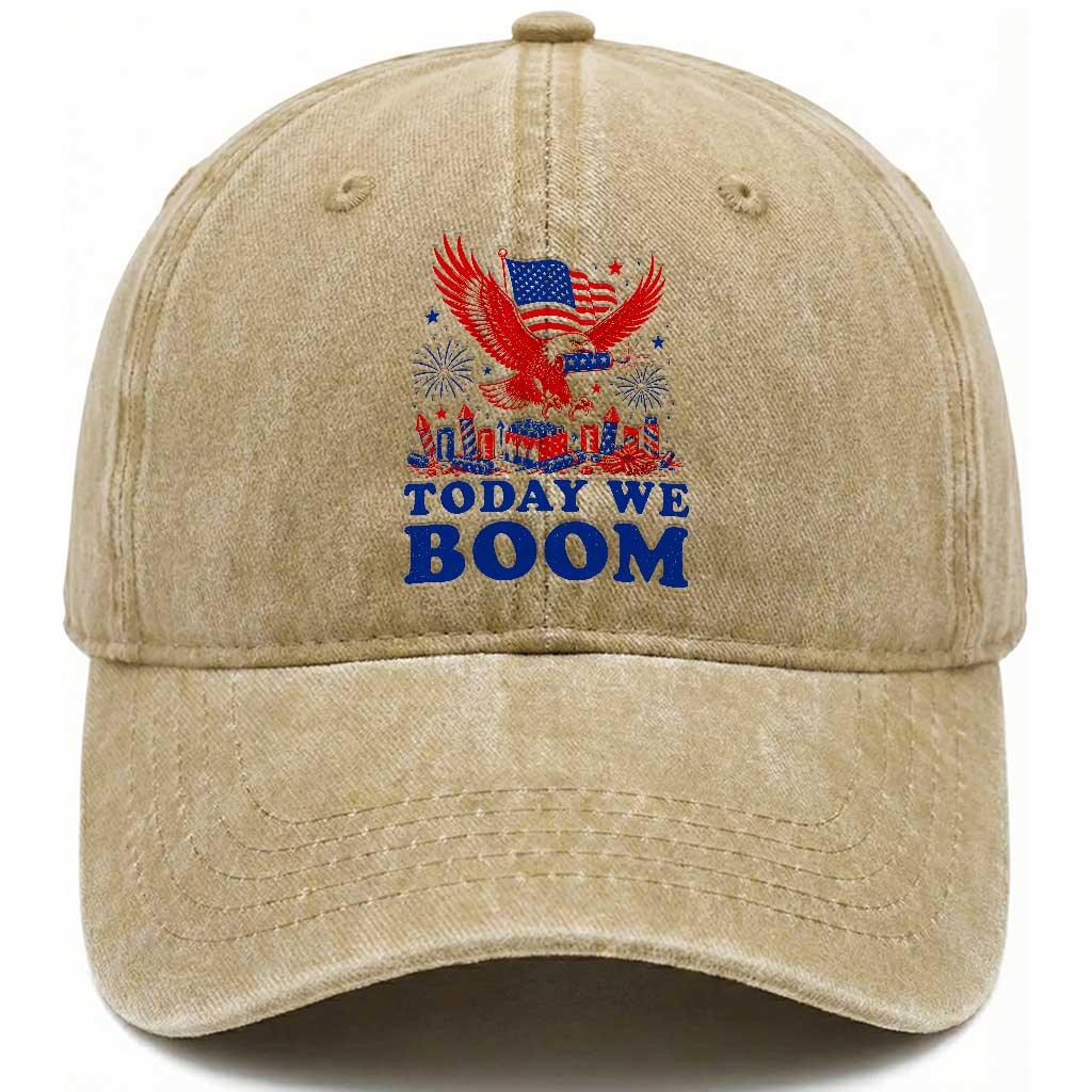 Today We Boom 4th of July Bald Eagle Fireworks Washed Cotton Baseball Cap