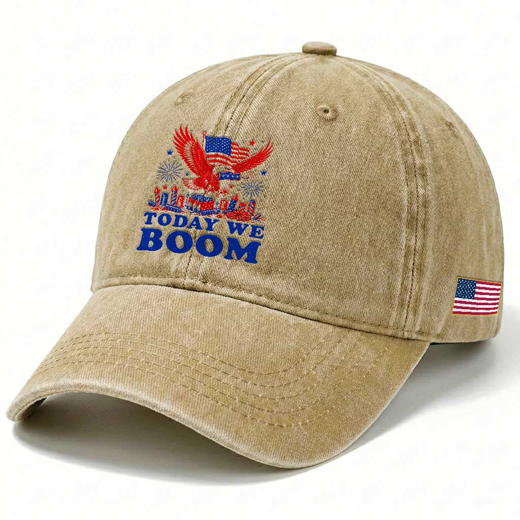 Today We Boom 4th of July Bald Eagle Fireworks Washed Cotton Baseball Cap