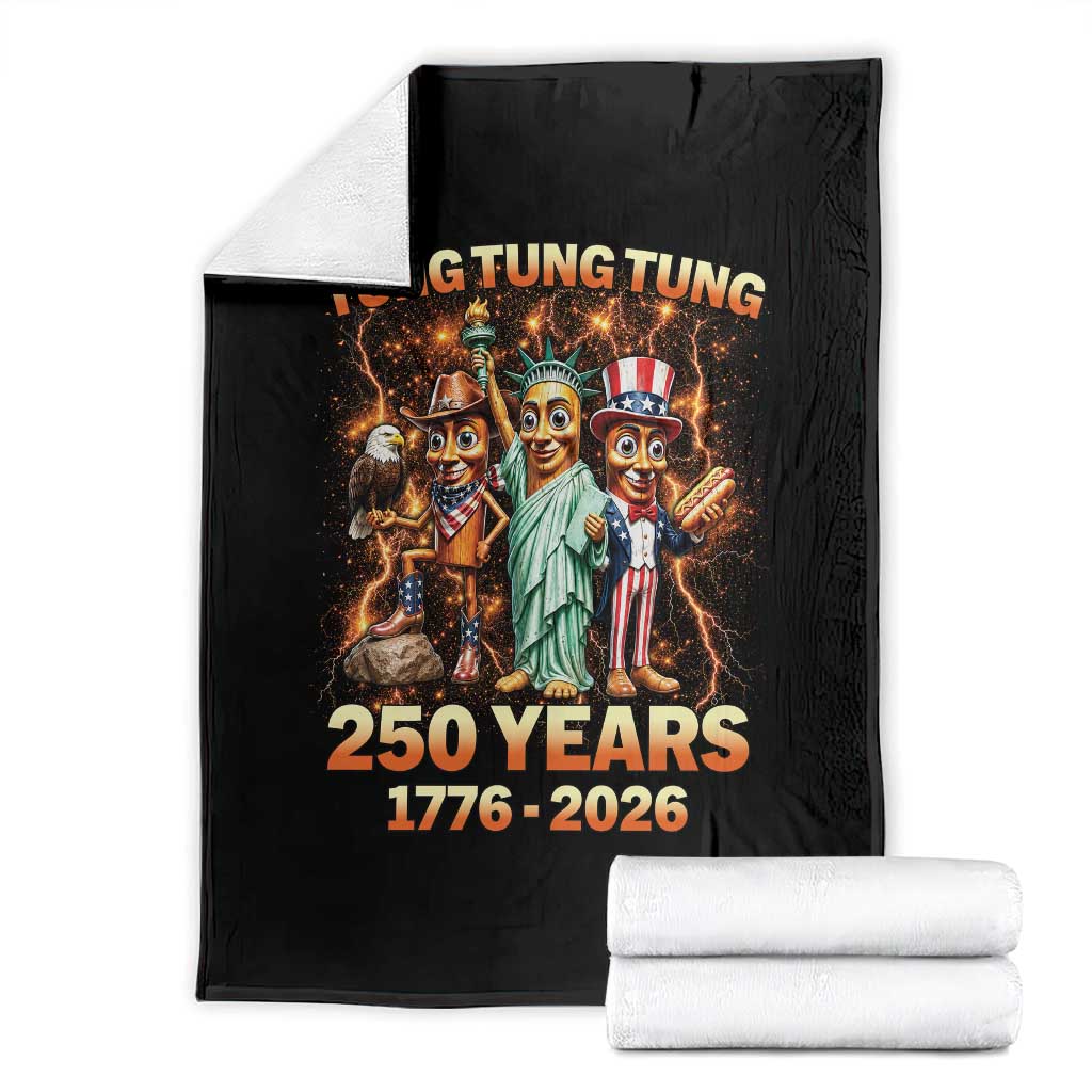 Tung Tung Tung Sahur 250 Years American Throw Blanket Funny Brainrot Meme 4th of July