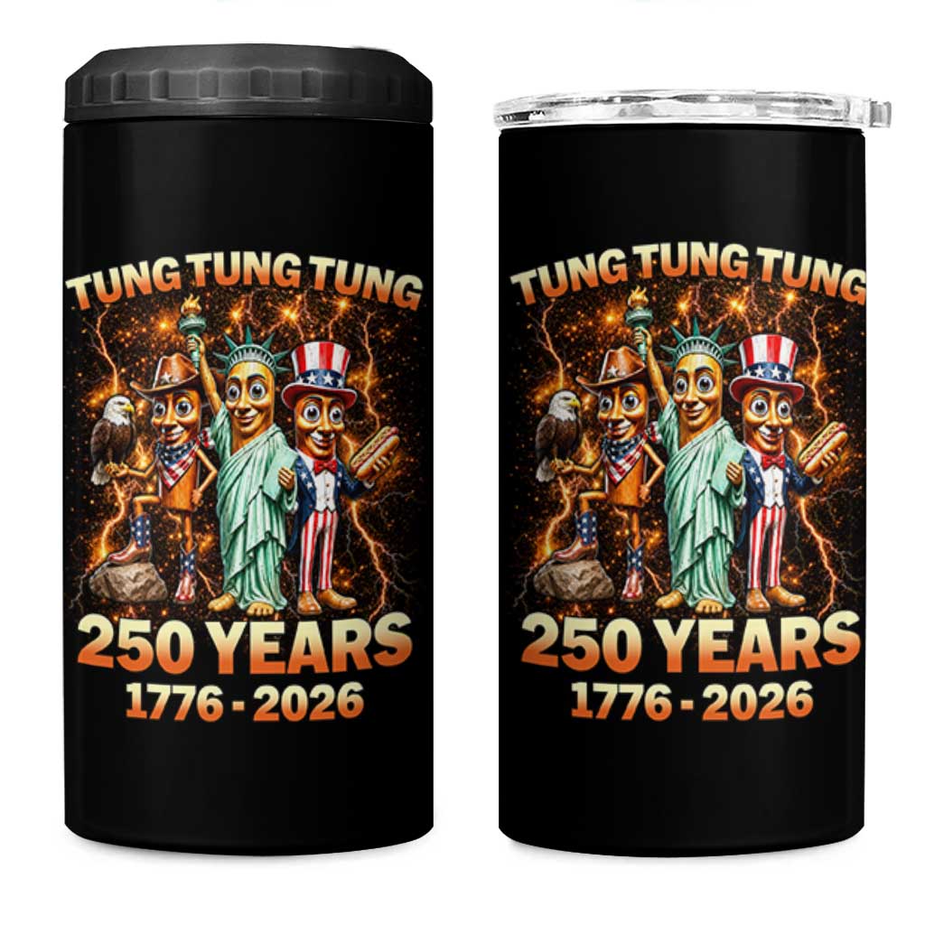 Tung Tung Tung Sahur 250 Years American 4 in 1 Can Cooler Tumbler Funny Brainrot Meme 4th of July