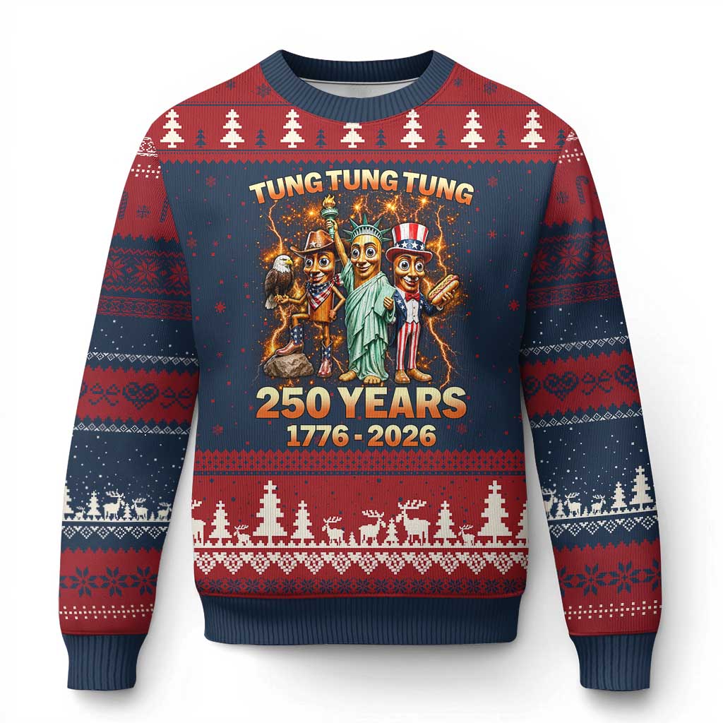Tung Tung Tung Sahur 250 Years American Ugly Christmas Sweater Funny Brainrot Meme 4th of July