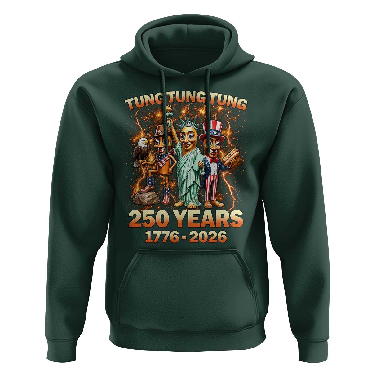 Tung Tung Tung Sahur 250 Years American Hoodie Funny Brainrot Meme 4th of July