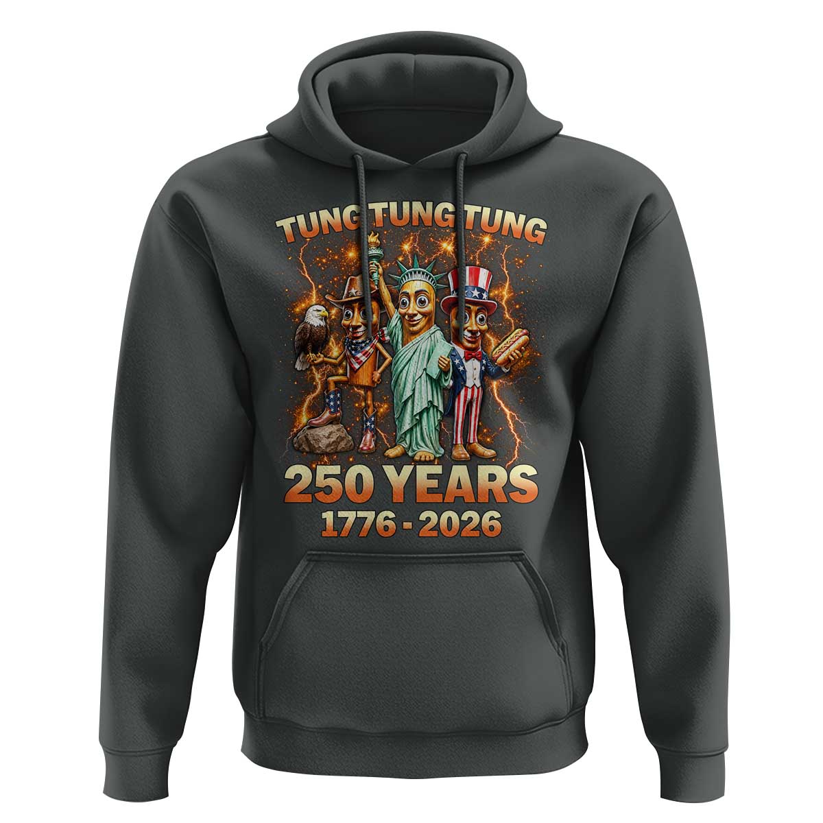 Tung Tung Tung Sahur 250 Years American Hoodie Funny Brainrot Meme 4th of July