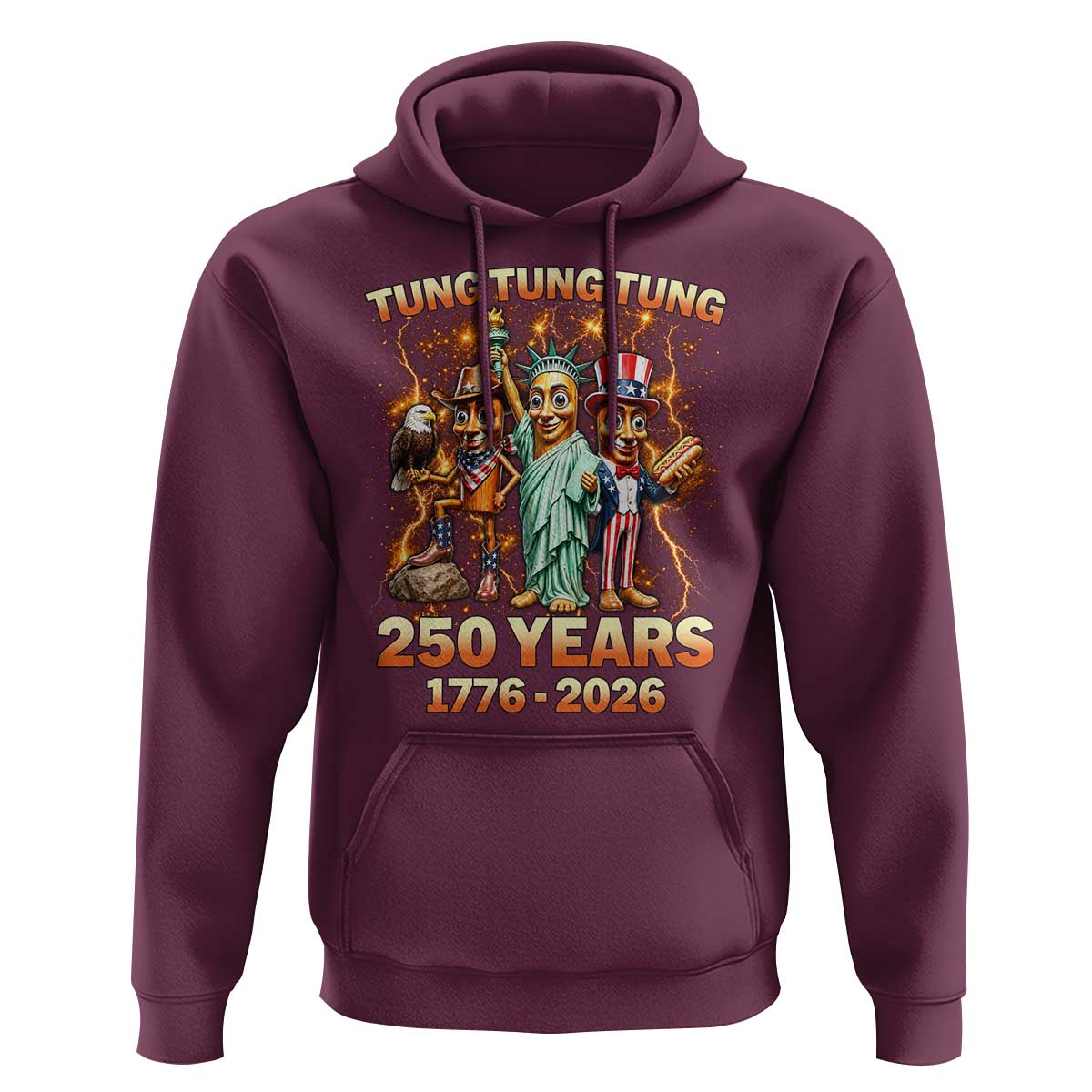 Tung Tung Tung Sahur 250 Years American Hoodie Funny Brainrot Meme 4th of July