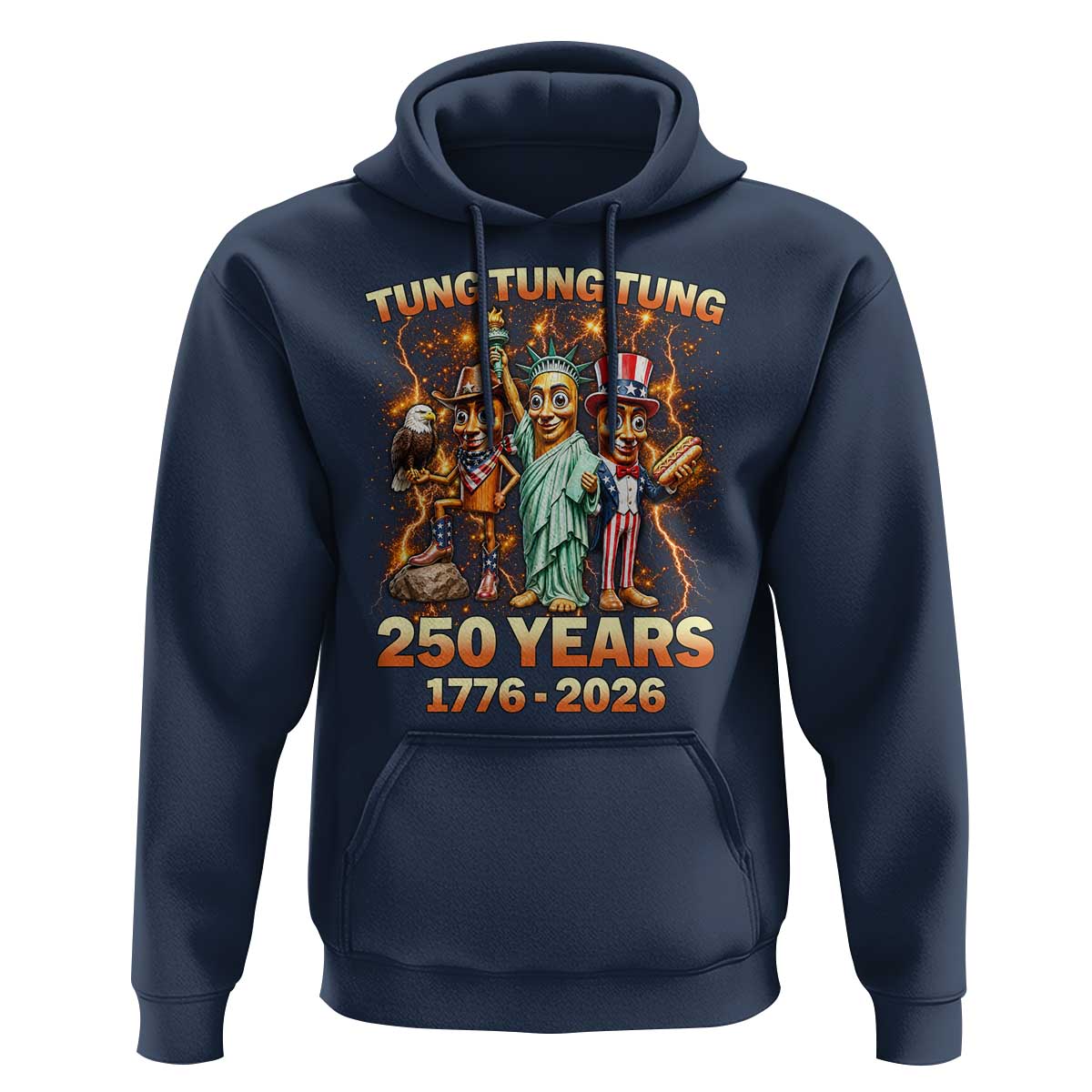 Tung Tung Tung Sahur 250 Years American Hoodie Funny Brainrot Meme 4th of July