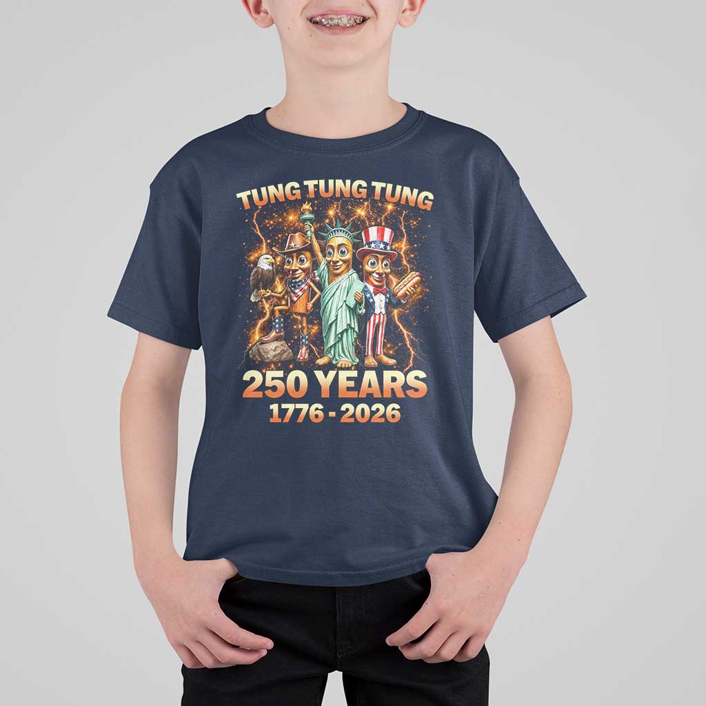 Tung Tung Tung Sahur 250 Years American T Shirt For Kid Funny Brainrot Meme 4th of July
