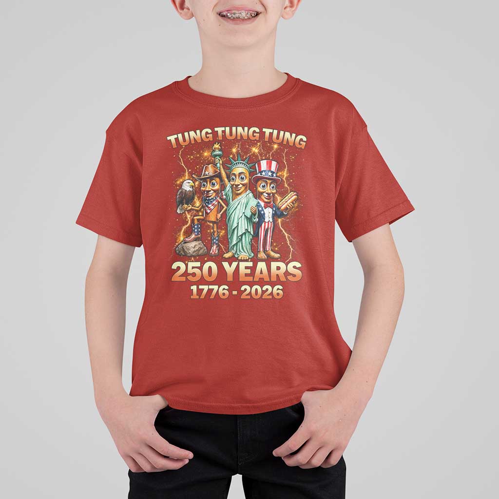Tung Tung Tung Sahur 250 Years American T Shirt For Kid Funny Brainrot Meme 4th of July