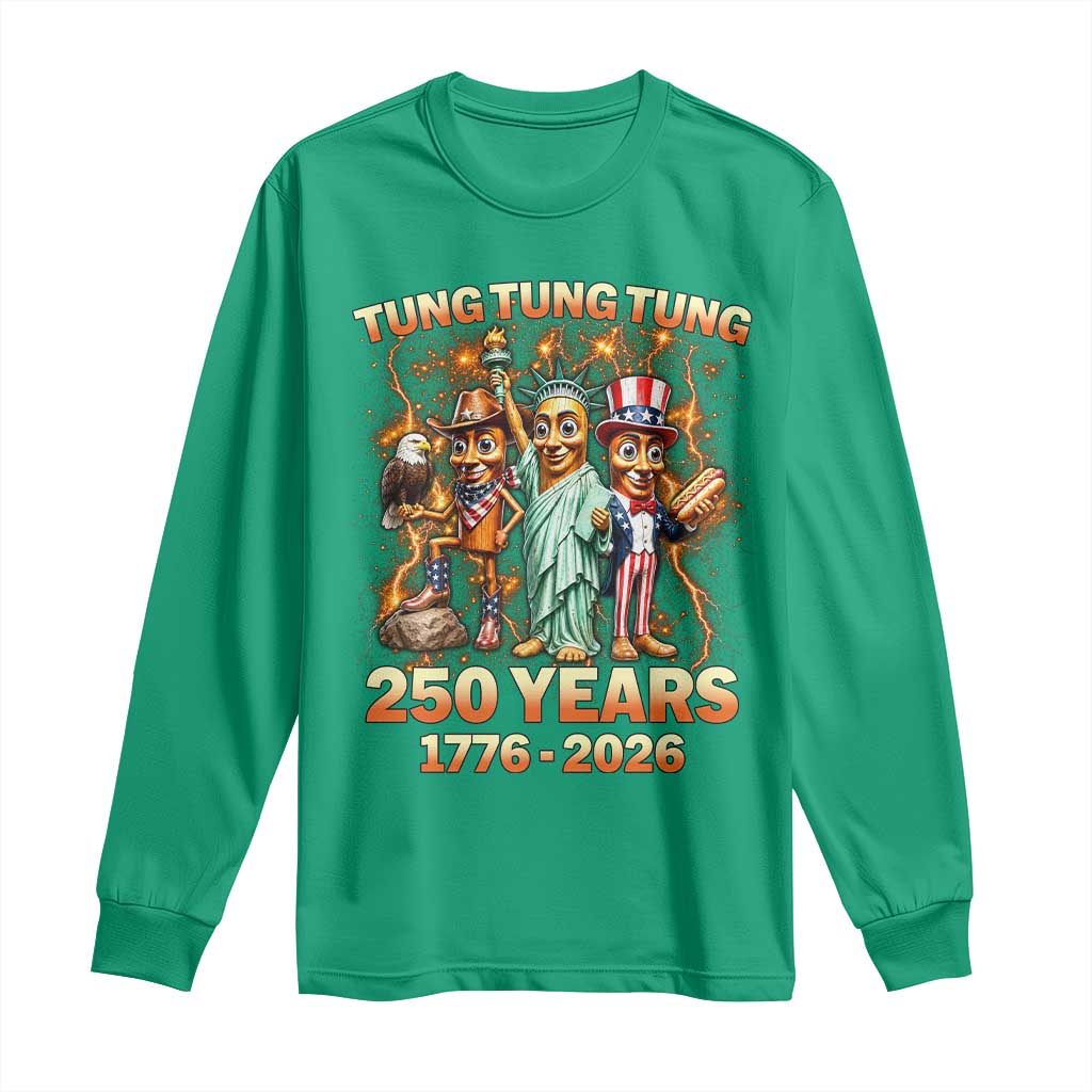 Tung Tung Tung Sahur 250 Years American Long Sleeve Shirt Funny Brainrot Meme 4th of July