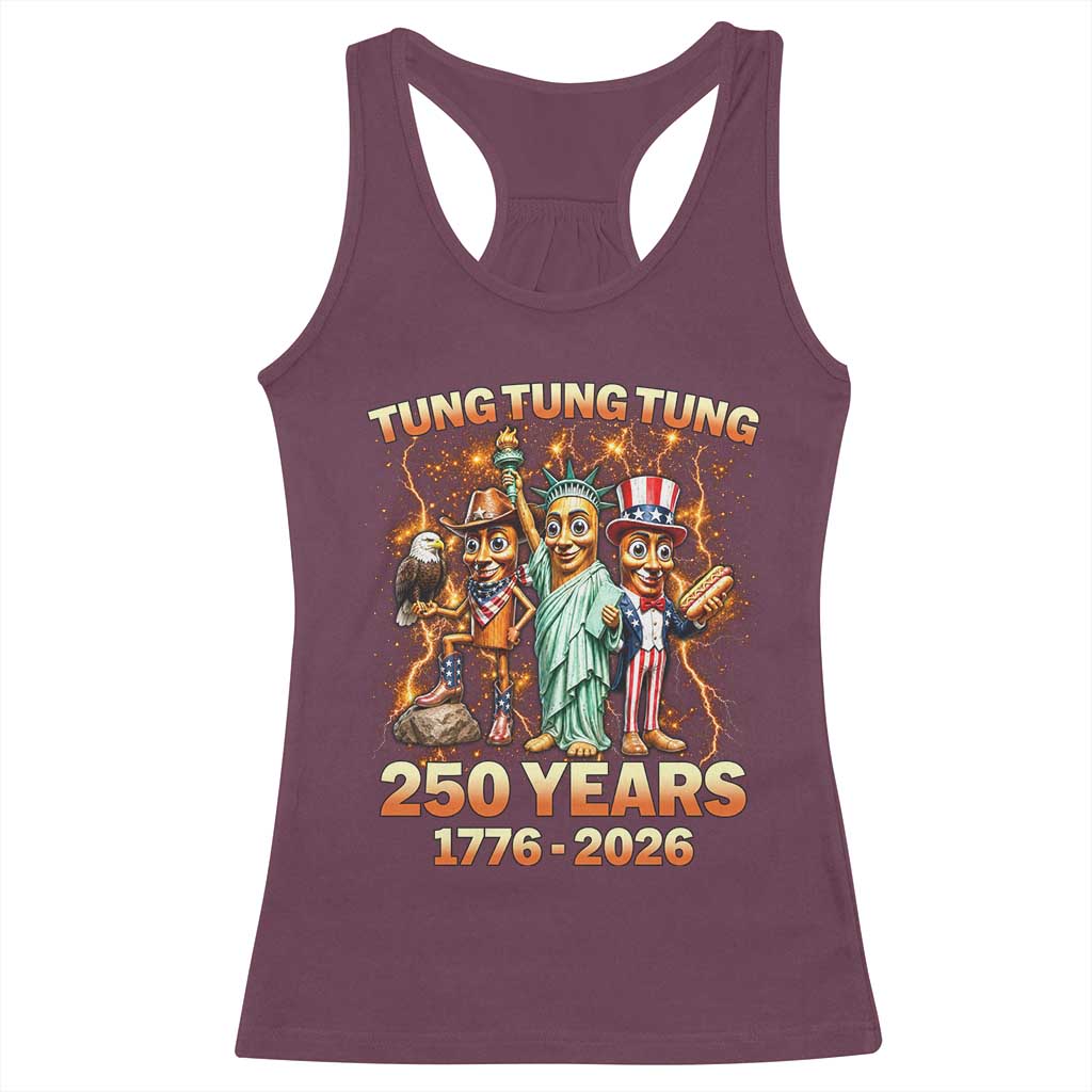 Tung Tung Tung Sahur 250 Years American Racerback Tank Top Funny Brainrot Meme 4th of July