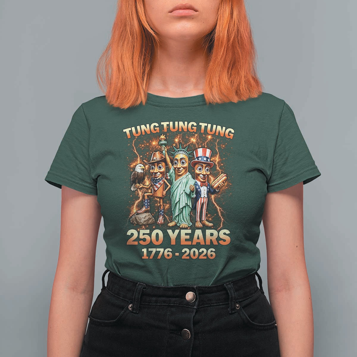 Tung Tung Tung Sahur 250 Years American T Shirt For Women Funny Brainrot Meme 4th of July