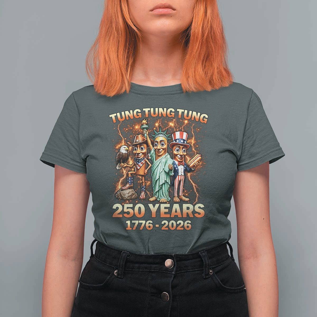 Tung Tung Tung Sahur 250 Years American T Shirt For Women Funny Brainrot Meme 4th of July