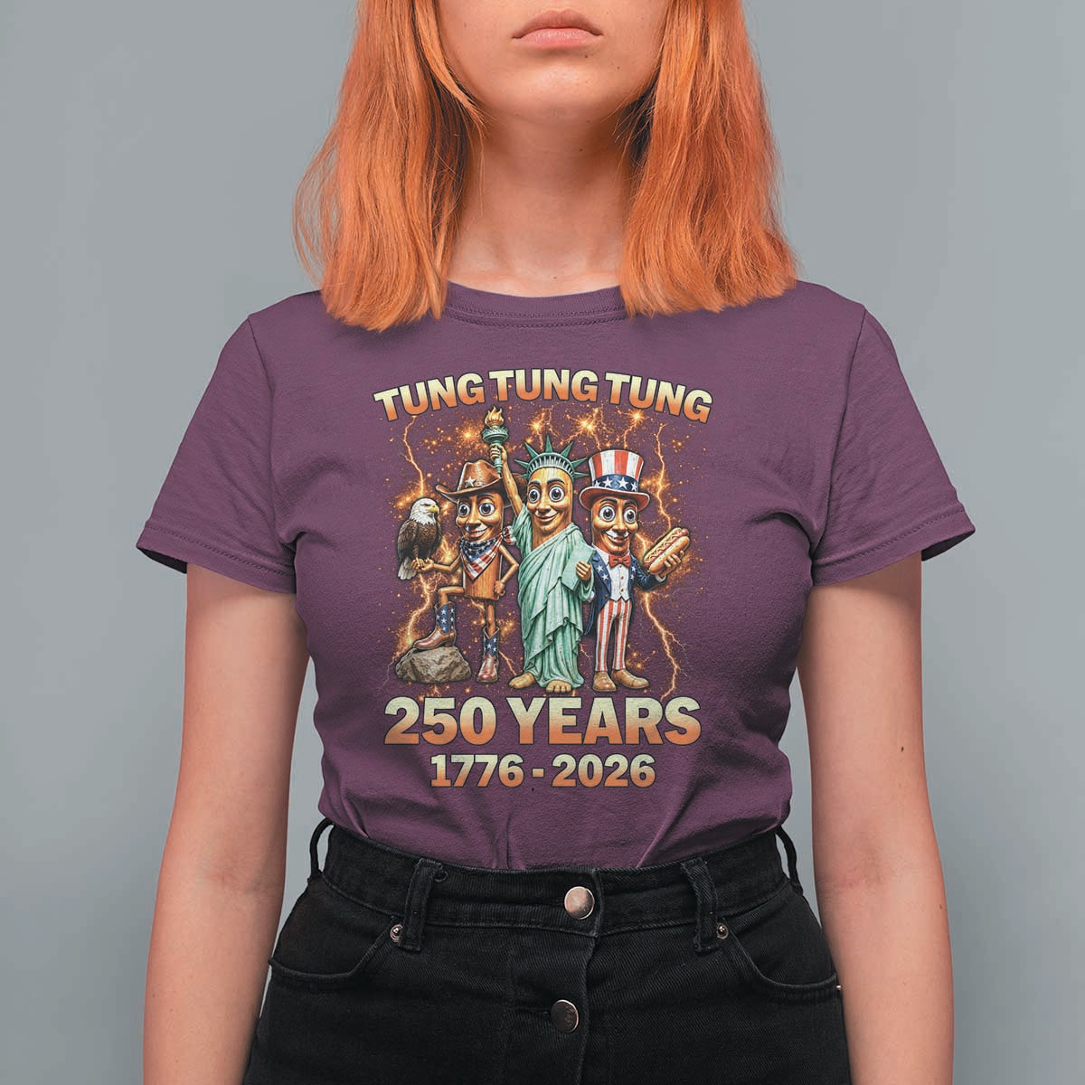 Tung Tung Tung Sahur 250 Years American T Shirt For Women Funny Brainrot Meme 4th of July