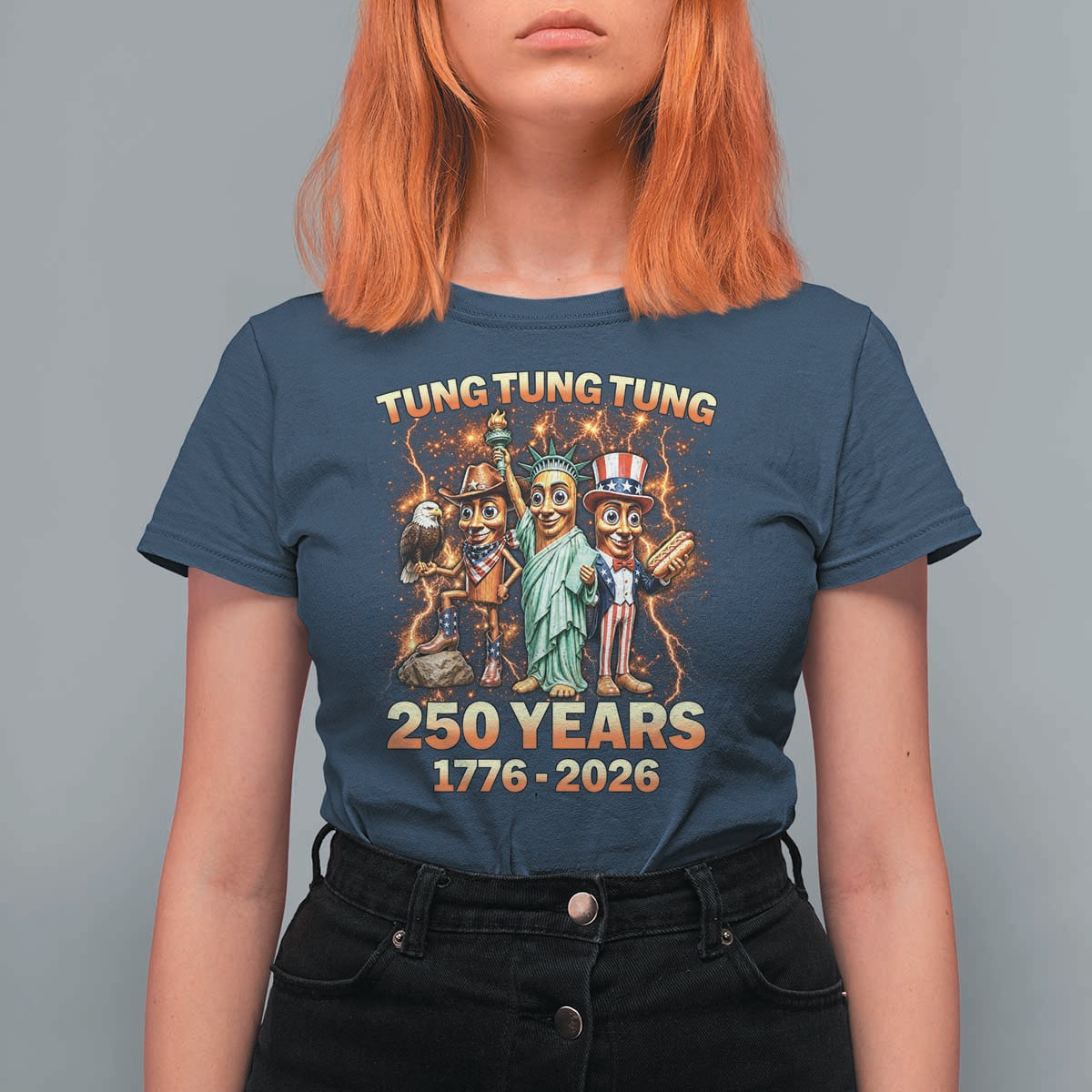 Tung Tung Tung Sahur 250 Years American T Shirt For Women Funny Brainrot Meme 4th of July