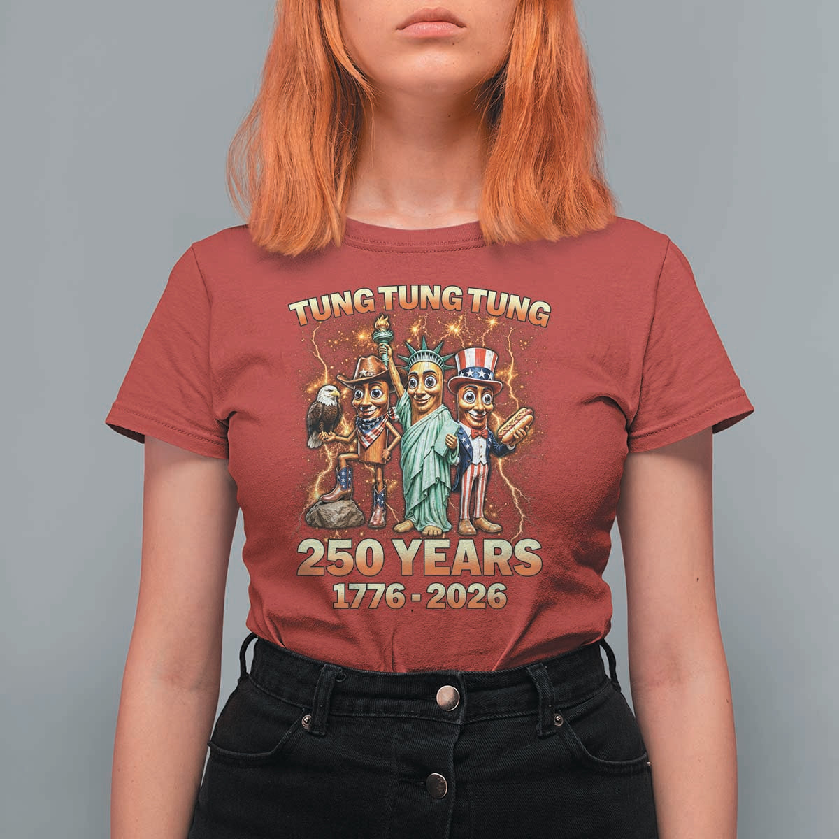 Tung Tung Tung Sahur 250 Years American T Shirt For Women Funny Brainrot Meme 4th of July