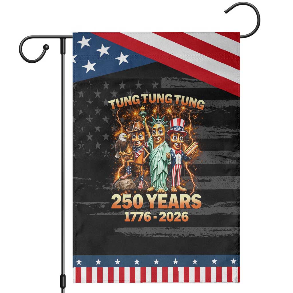 Tung Tung Tung Sahur 250 Years American Patriotic Garden Flag Funny Brainrot Meme 4th of July