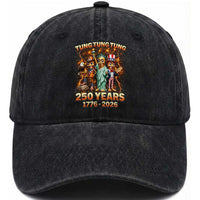 Tung Tung Tung Sahur 250 Years American Washed Cotton Baseball Cap Funny Brainrot Meme 4th of July