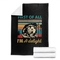 Funny First Of All I Am A Delight Throw Blanket Retro Angry Opossum - Wonder Print Shop