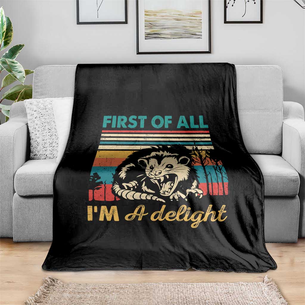 Funny First Of All I Am A Delight Throw Blanket Retro Angry Opossum - Wonder Print Shop