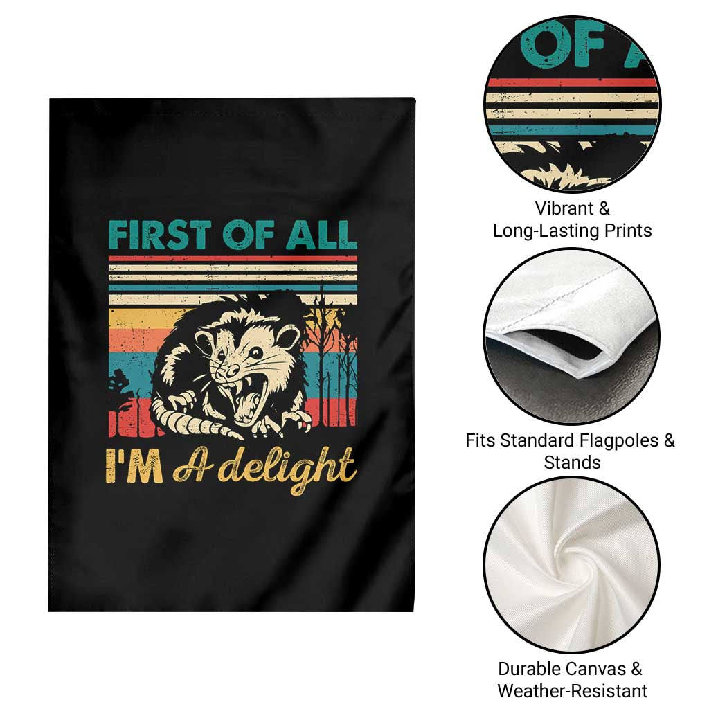 Funny First Of All I Am A Delight Garden Flag Retro Angry Opossum - Wonder Print Shop
