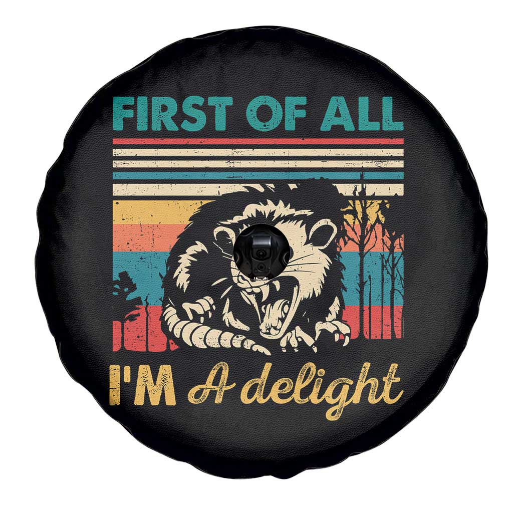 Funny First Of All I Am A Delight Spare Tire Cover Retro Angry Opossum - Wonder Print Shop