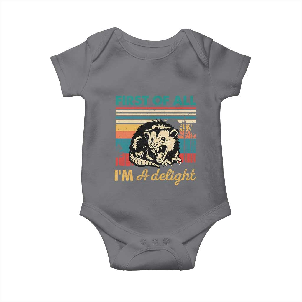 Funny First Of All I Am A Delight Baby Onesie Retro Angry Opossum - Wonder Print Shop