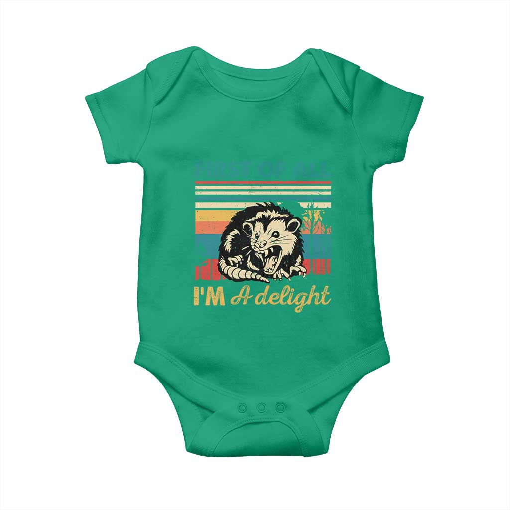 Funny First Of All I Am A Delight Baby Onesie Retro Angry Opossum - Wonder Print Shop