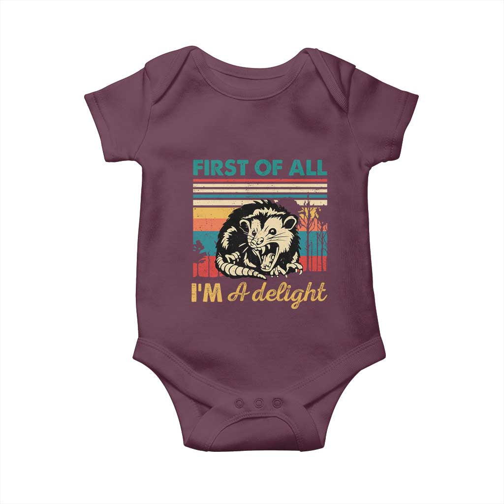 Funny First Of All I Am A Delight Baby Onesie Retro Angry Opossum - Wonder Print Shop