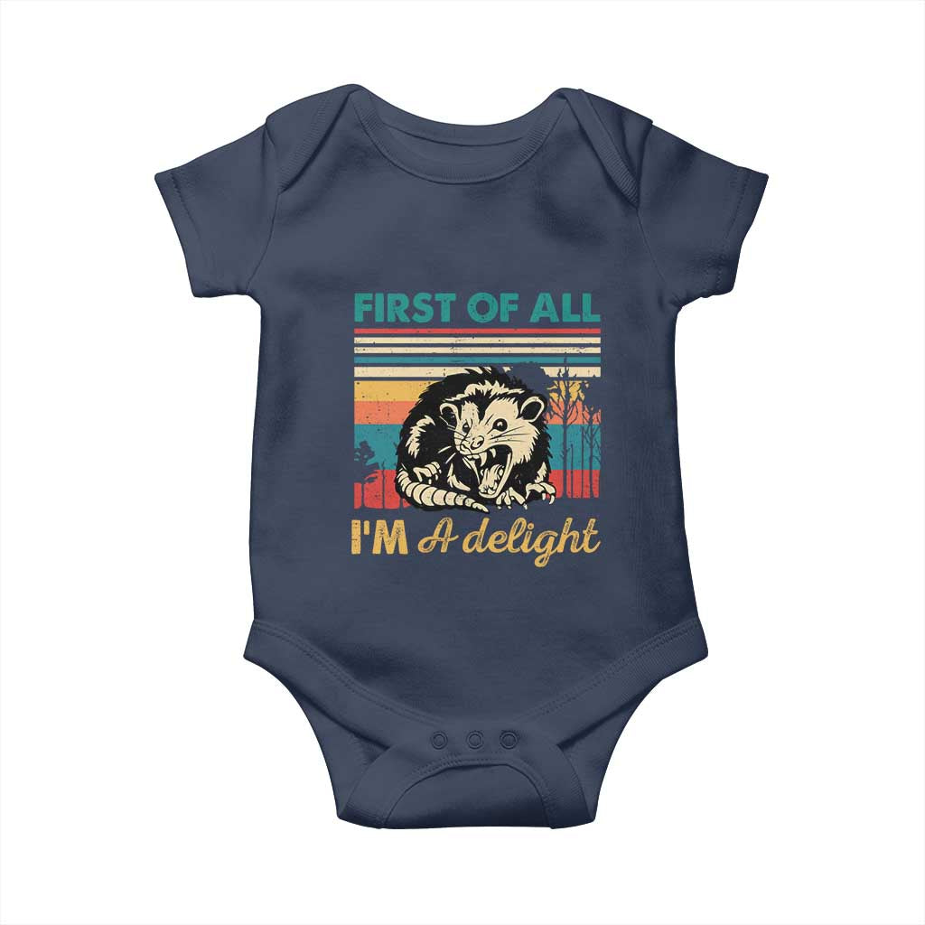Funny First Of All I Am A Delight Baby Onesie Retro Angry Opossum - Wonder Print Shop