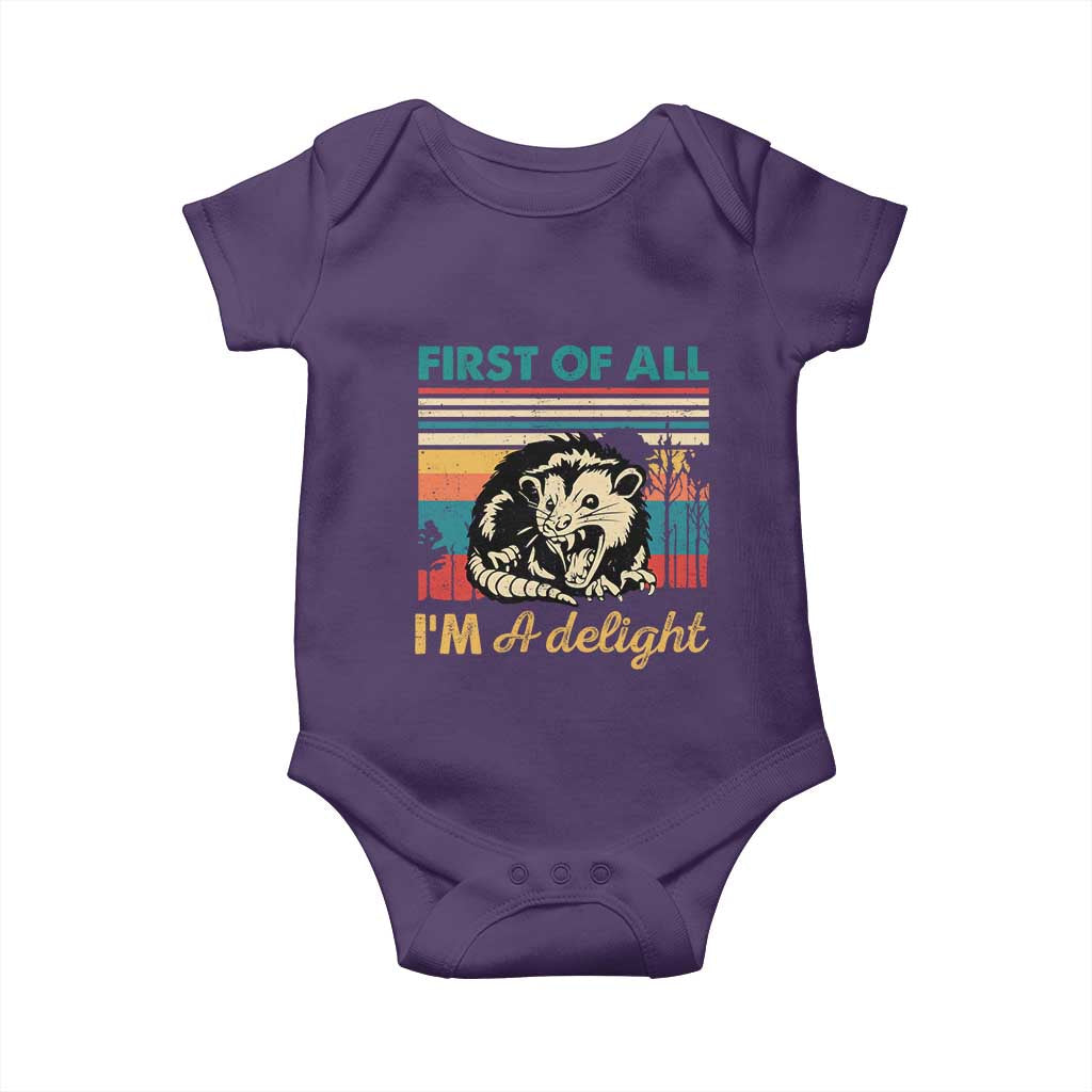 Funny First Of All I Am A Delight Baby Onesie Retro Angry Opossum - Wonder Print Shop