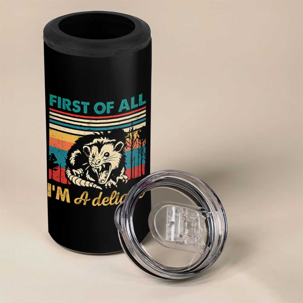 Funny First Of All I Am A Delight 4 in 1 Can Cooler Tumbler Retro Angry Opossum - Wonder Print Shop