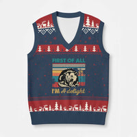Funny First Of All I Am A Delight V-Neck Knit Sweater Vest Retro Angry Opossum - Wonder Print Shop