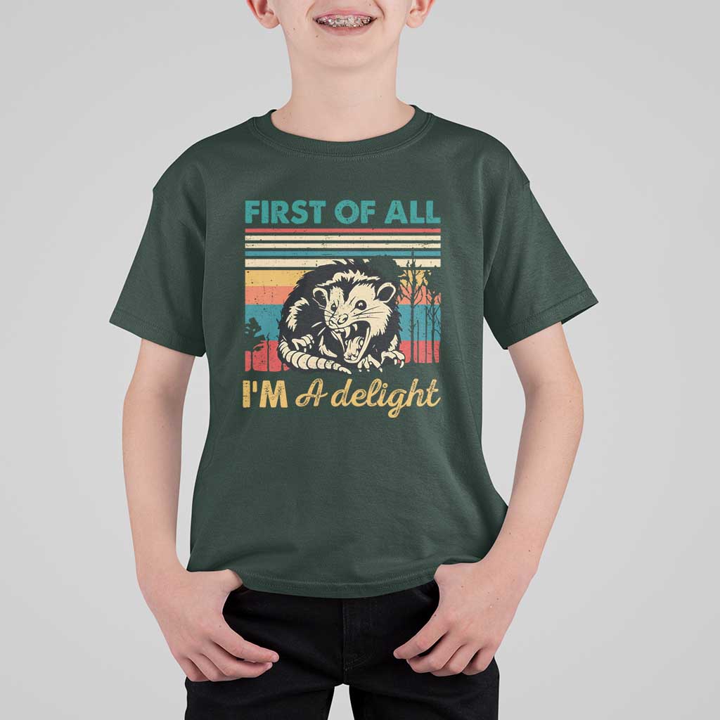 Funny First Of All I Am A Delight T Shirt For Kid Retro Angry Opossum - Wonder Print Shop
