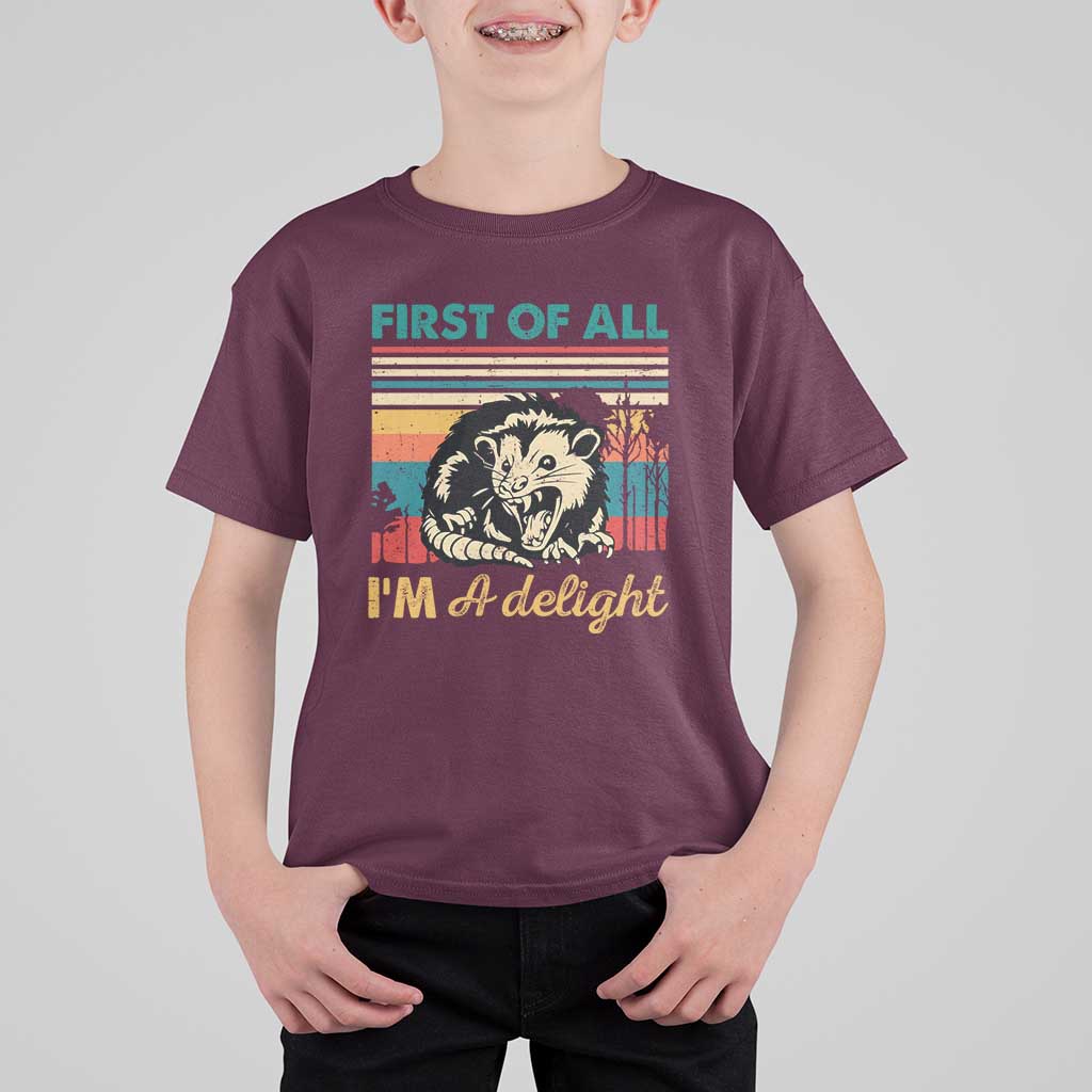 Funny First Of All I Am A Delight T Shirt For Kid Retro Angry Opossum - Wonder Print Shop