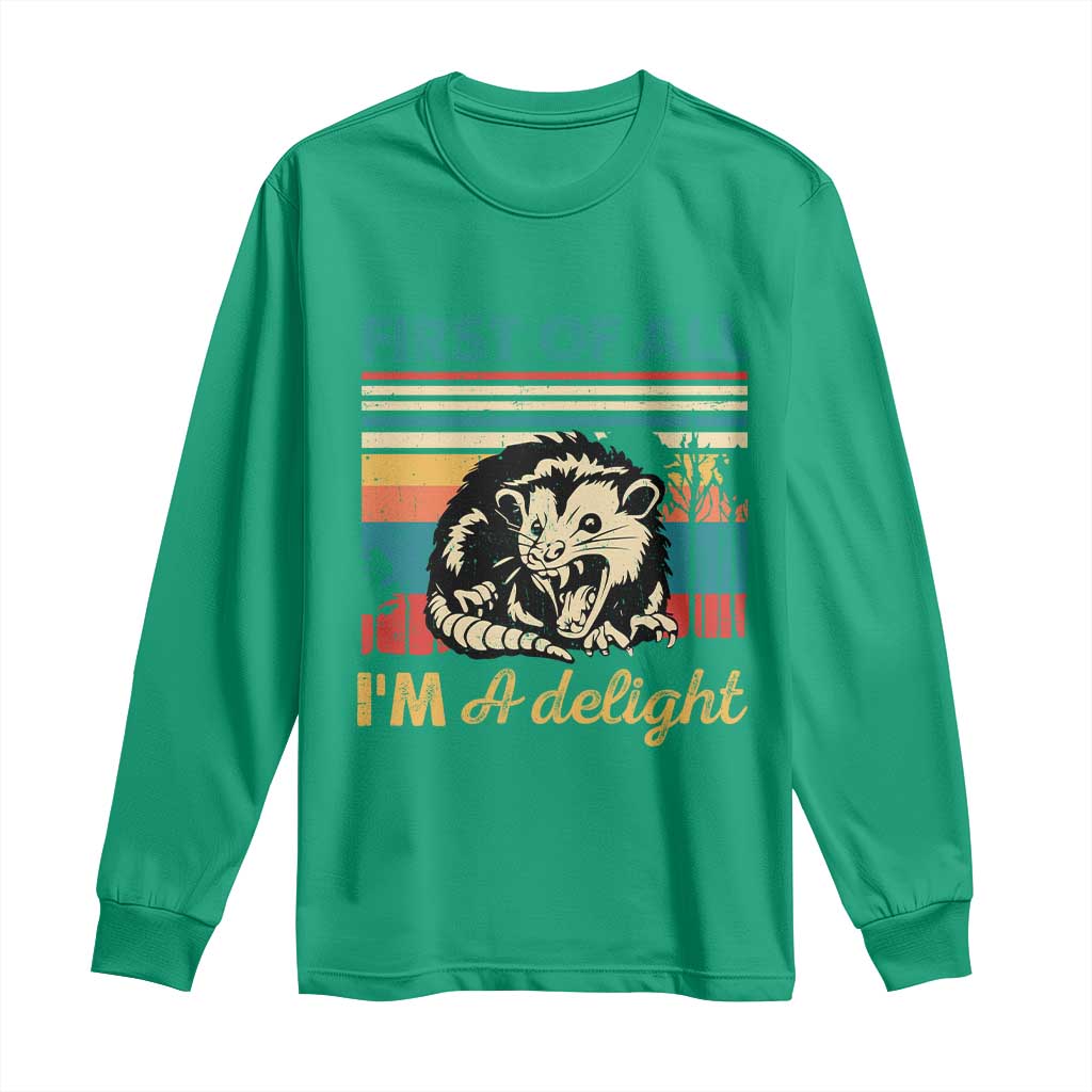 Funny First Of All I Am A Delight Long Sleeve Shirt Retro Angry Opossum - Wonder Print Shop
