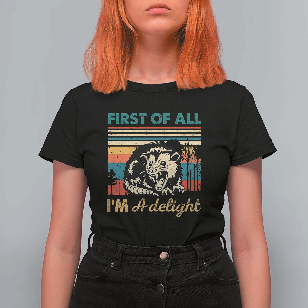 Funny First Of All I Am A Delight T Shirt For Women Retro Angry Opossum - Wonder Print Shop