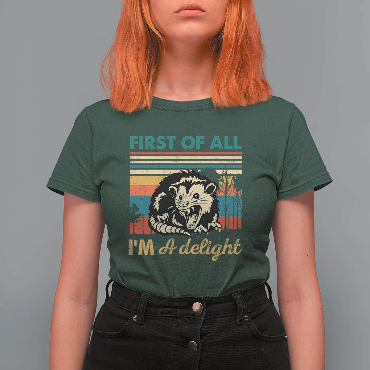 Funny First Of All I Am A Delight T Shirt For Women Retro Angry Opossum - Wonder Print Shop