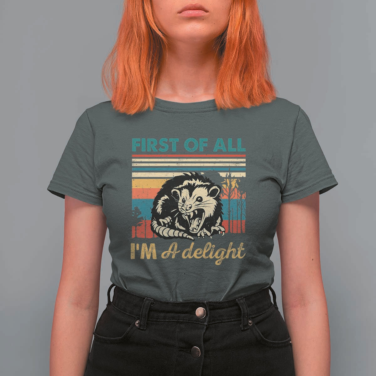 Funny First Of All I Am A Delight T Shirt For Women Retro Angry Opossum - Wonder Print Shop