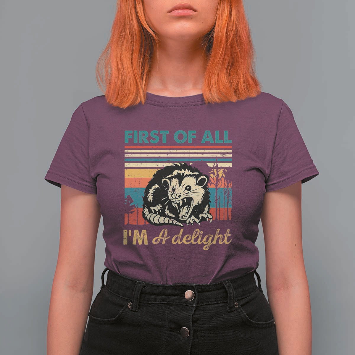 Funny First Of All I Am A Delight T Shirt For Women Retro Angry Opossum - Wonder Print Shop
