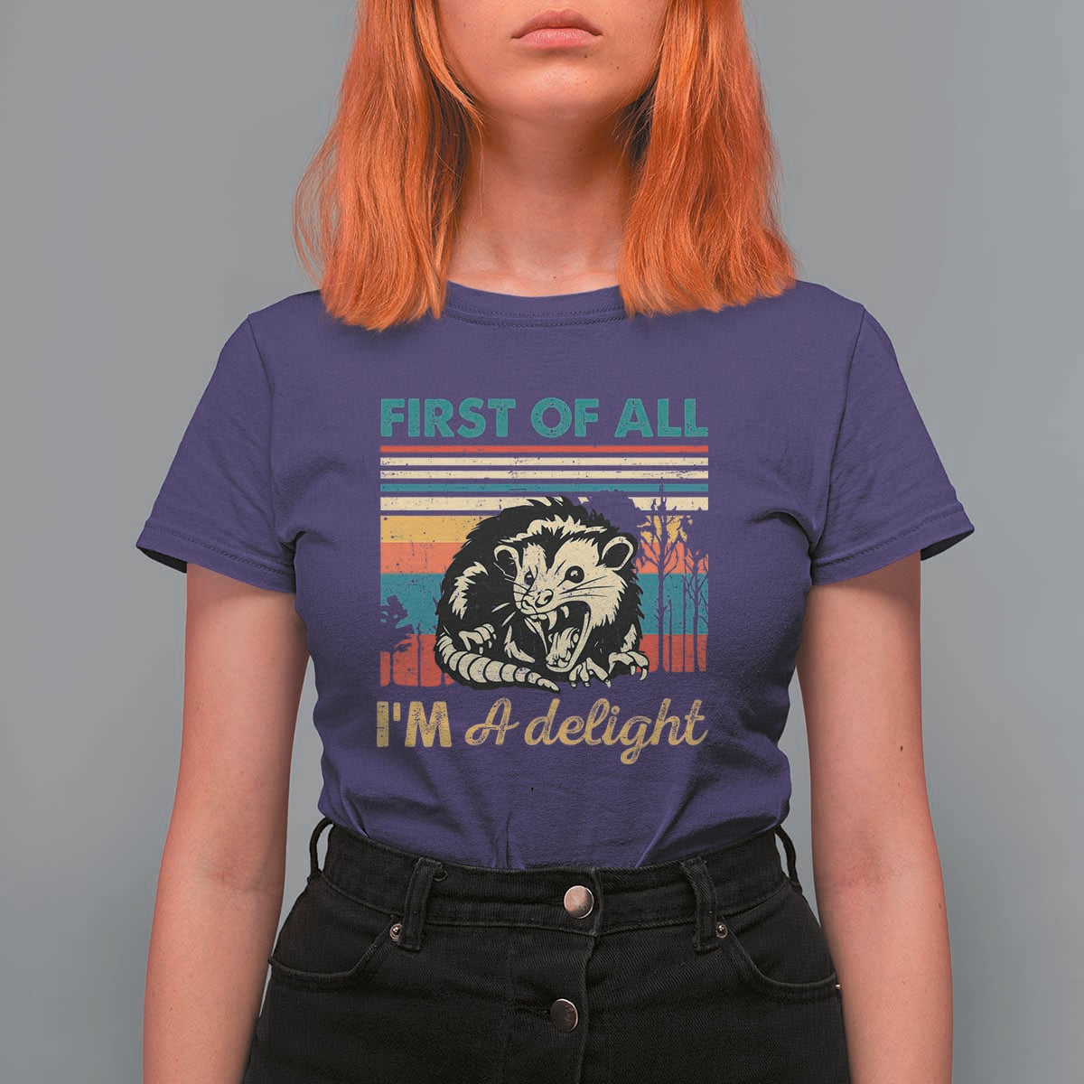 Funny First Of All I Am A Delight T Shirt For Women Retro Angry Opossum - Wonder Print Shop
