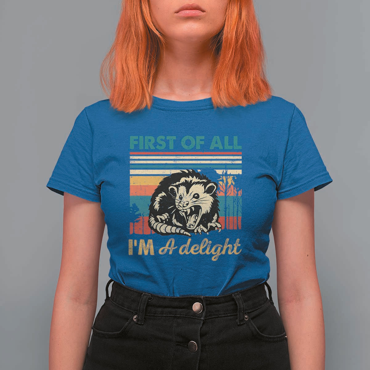 Funny First Of All I Am A Delight T Shirt For Women Retro Angry Opossum - Wonder Print Shop