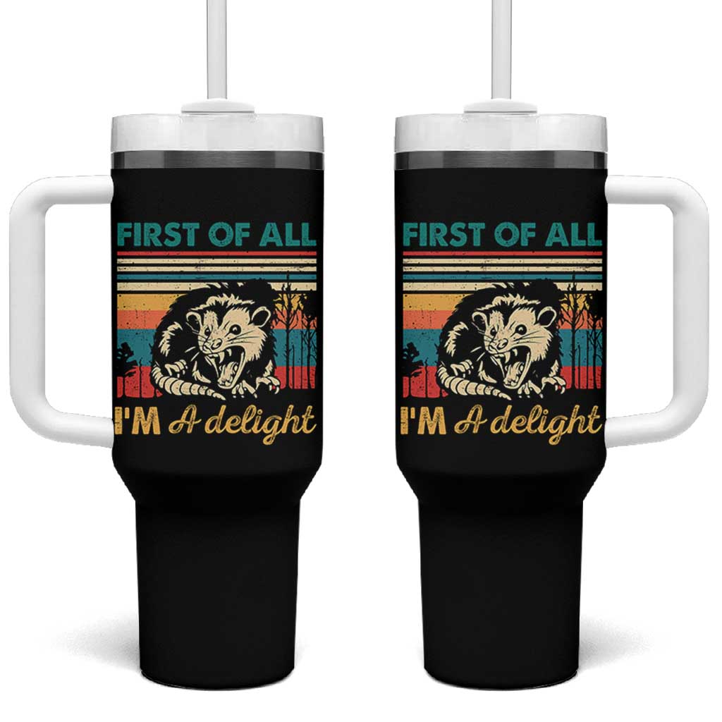 Funny First Of All I Am A Delight Tumbler With Handle Retro Angry Opossum - Wonder Print Shop