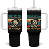 Funny First Of All I Am A Delight Tumbler With Handle Retro Angry Opossum - Wonder Print Shop