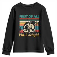 Funny First Of All I Am A Delight Youth Sweatshirt Retro Angry Opossum - Wonder Print Shop