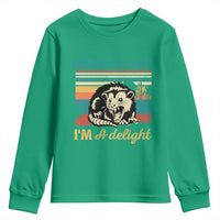 Funny First Of All I Am A Delight Youth Sweatshirt Retro Angry Opossum - Wonder Print Shop