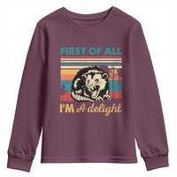 Funny First Of All I Am A Delight Youth Sweatshirt Retro Angry Opossum - Wonder Print Shop