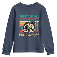 Funny First Of All I Am A Delight Youth Sweatshirt Retro Angry Opossum - Wonder Print Shop