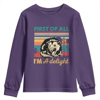 Funny First Of All I Am A Delight Youth Sweatshirt Retro Angry Opossum - Wonder Print Shop