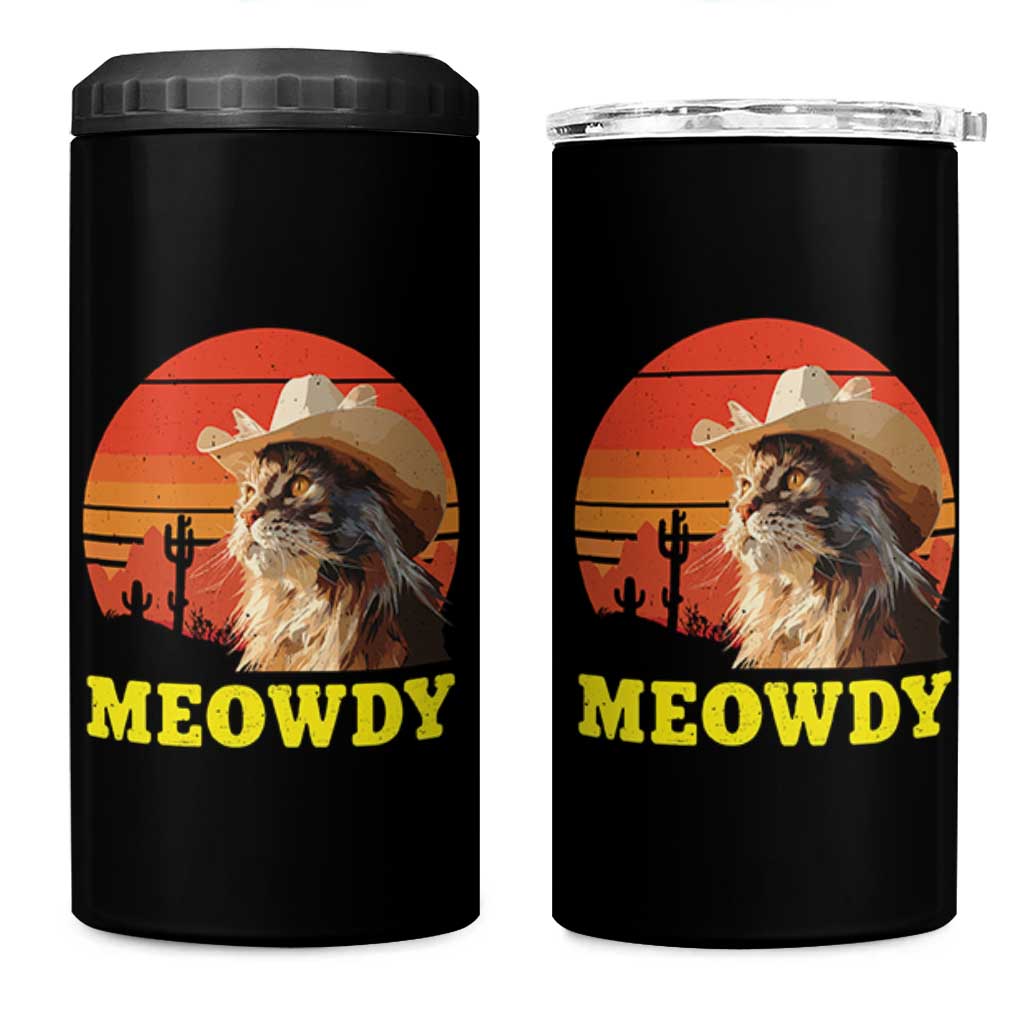 Funny Meowdy 4 in 1 Can Cooler Tumbler Country Music Western Cowboy Cat - Wonder Print Shop