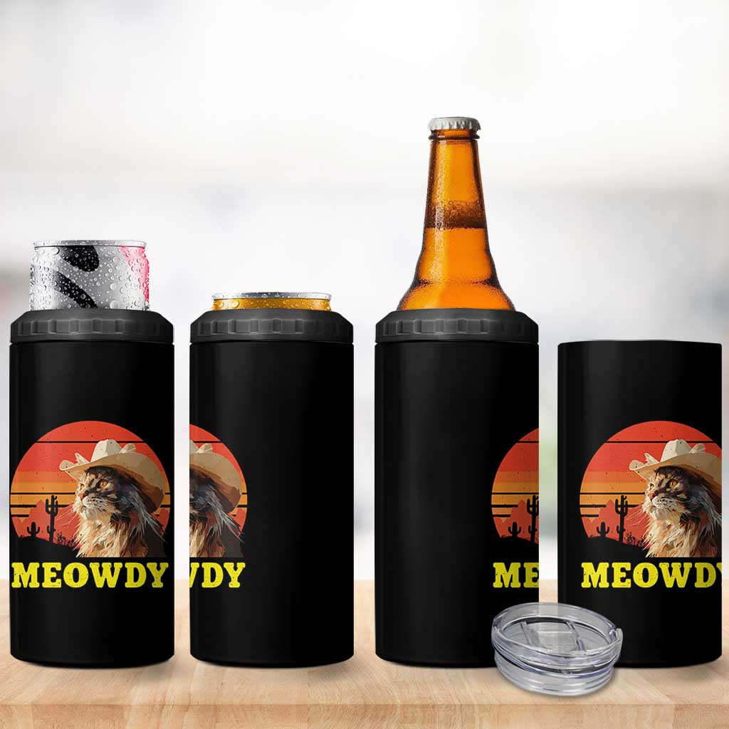 Funny Meowdy 4 in 1 Can Cooler Tumbler Country Music Western Cowboy Cat - Wonder Print Shop